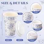 Funnymoom 100 Pieces Blue Floral Disposable Paper Cups with 120 Lids 12 oz Coffee Blue and White Herb Beverage Coffee Cups for Spring Wedding Baby Bridal Shower Tea Party Baby Shower - Image 2
