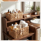 Colingmill 2 Sets Wicker Gift Basket Empty Rectangular Woven Baskets with Handle, Gift Bag and Ribbon, Stackable Goodies Basket for Birthday Wedding Baby Baptisms Christmas(Water Hyacinth,Large,Small) - Image 4