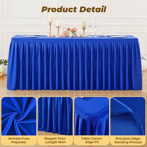 Royal Blue Polyester Table Cloths for Rectangle 4 Foot Tables, 2 Pack Wrinkle Free Tablecloths Stretchy Banquet Ruffle Fitted Table Cover Desk Skirt for Parties Wedding Birthday Baby Shower - Image 4
