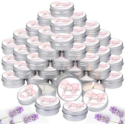 MTLEE 50 Pcs Pink Bow Baby Shower Favors Scented Candles Gift Travel Tin by MTLEE