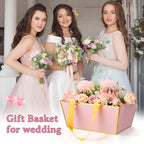 Tuanse 30 Pcs Basket for Gift Empty DIY Bulk Gift Basket Kit with Handle Kraft Cardboard Tray with 30 Bag 30 Bow Market Tray for Wedding Party, Pink, 9.8 x 6.7 x 4.3 in - Image 5