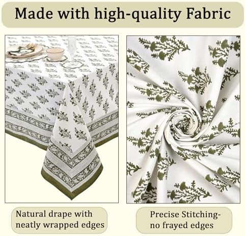 Ridhi Block Print Nature Spring Rectangle Cotton Tablecloth 120" x 60" Reusable Table Cover Decorative Everyday Use for Dining, Farmhouse, Home Gift for Spring, Easter, Valentine - Image 6