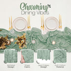 12 Pack Sage Green Cheesecloth Table Runners 10FT Long – 35 x 120 Inch Boho Gauze Table Runners for Engagement, Wedding, Baby Shower & Home Decor – Soft Wrinkled Polyester Fabric - Image 3