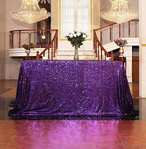SquarePie Sequin Tablecloth 90x132 Inch Purple for Wedding Halloween Party by SquarePie