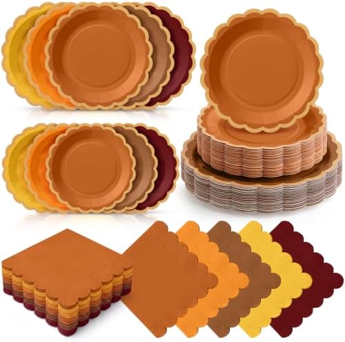 Zhehao 150 Pcs Autumn Paper Plates Napkins Serves 50 by Zhehao