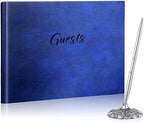 Geyee Leather Guest Book and Pen Stand Set, 10.5" x 8", Blue by Geyee