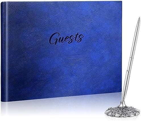 Geyee Leather Guest Book and Pen Stand Set, 10.5" x 8", Blue by Geyee