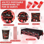 Funnymoom 452 Pcs Retirement Party Decorations Supplies Set Include Red Black Retirement Paper Plates Napkins Cups Tablecloth Cutlery Straws for Men Women Say Goodbye Party - Image 2