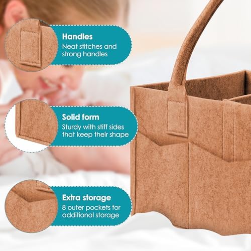 Cute Castle 2 Pack Diaper Caddy Organizer - Portable Baby Caddy Organizer with Handle, Nursery Storage Bin and Car Organizer for Girls, Boys - Baby Gift Basket - Caramel, Large - Image 7