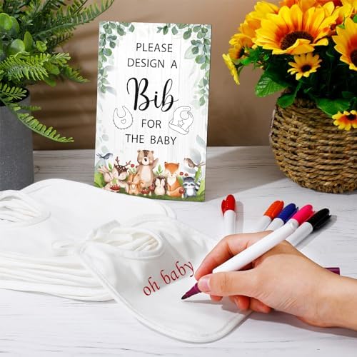 Panitay 43 Pcs Baby Shower Games Design a Bib, 12 Markers, Woodland Animal - Image 4
