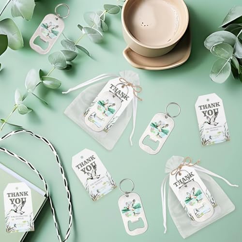 24 Sets Mallard Duck Baby Shower Bottle Openers Favors, Duck Hunting Baby Shower Bottle Openers Keychains Thank You Tags Organza Bags for Guest Gifts Souvenirs Duck Hunter Party Supplies - Image 4