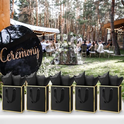 Yeaqee 50 Pcs Metallic Paepr Gift Bags Bulk with Handles,Black Gold - Image 6