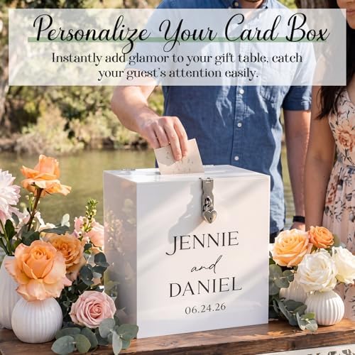 Novabright 10" Wedding Acrylic Card Box, White, Elegant Style - Image 6