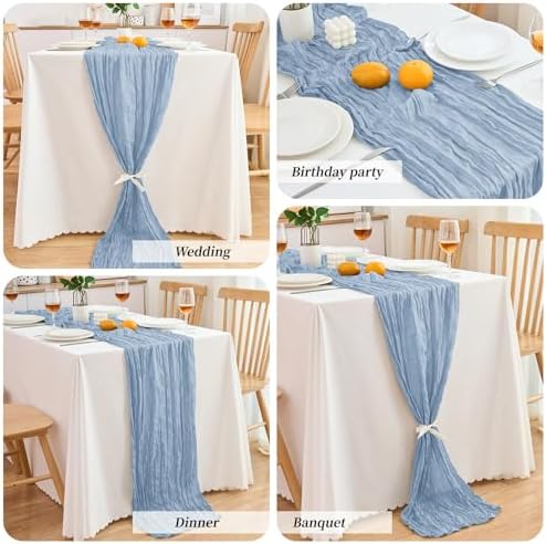 18 Pack Dusty Blue Cheesecloth Table Runner 21.5x120 Inch,Semi Sheer Boho Gauze Cheese Cloth Fabric Table Runners 10 FT Long for Wedding Party Baby Shower Birthday Home Decor - Image 6