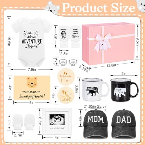 New Parents Gifts for Couples, First Time Mom & Dad Baby Gift Basket with Decision Coin, Ultrasound Frame, Caps, Gender Reveal Present, Expecting Parents, Pregnancy Announcement, Congrats - Image 2