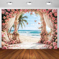 15X10FT Rose Backdrop Party Bridal Shower Photoshoot Valentine's Day Mother's Day Wedding Anniversary Baby Shower Summer Hawaiian Beach Photography Backdrop Palm Trees Photo Banner Supplies by Viajar