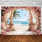 20X10FT Rose Backdrop Party Bridal Shower Photoshoot Valentine's Day Mother's Day Wedding Anniversary Baby Shower Summer Hawaiian Beach Photography Backdrop Palm Trees Photo Banner Supplies by Viajar