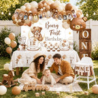 Beary First Birthday Decorations,Teddy Bear Birthday Decorations Set for First Birthday Theme Boy With Backdrop, Balloons, One High Chair Banner,Plates,Napkins,Cake Toppers,272pcs - Image 2