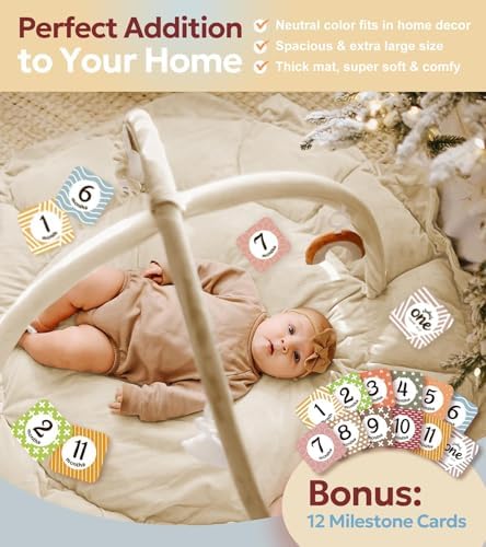 Mallify 5-in-1 Thick & Plush Baby Play Gym, Baby Play Mats for Floor, Tummy Time Mat with 6 Toys, Convertible Stage-Based Developmental from Babies to Toddlers, Ball Pit, Brown - Image 4