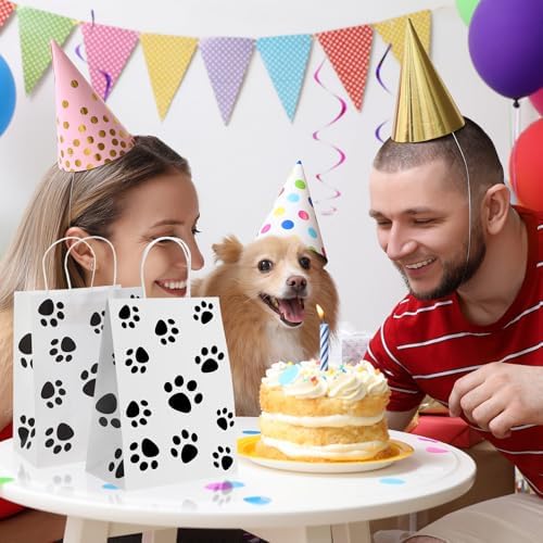 Tenceur 80 Pcs Dog Gift Bags Goodie Paw Puppy Paper Treat Bags Bulk with Handles 10.63 x 4.72 x 7.87 Inch Dog Themed Party Favors Shopping Holiday Kraft(White) - Image 3