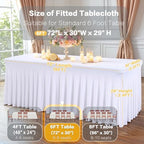 Shillance 2 Packs White Spandex Table Covers 6 Foot, Fitted Stretch Table Cloth with Skirts 72x30 Inch, Wrinkle-Free Floor Length Rectangle Tablecloths for Weddings Parties Banquets Events - Image 3