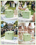 Sage Green Acrylic Wedding Card Box with Lock, 10" Card Holder with Slot - Image 6
