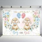 MEHOFOND Bunny Gender Reveal Backdrop Boy Or Girl What Will Our Little Bunny Be Banner Spring Easter Rabbit Floral Kids Party Decoration Supplies Photography Background Photobooth Props 10x7ft by MEHOFOND