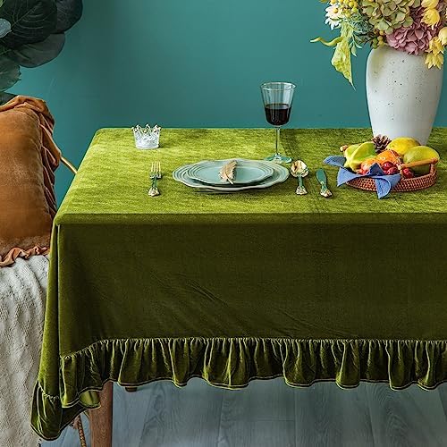 GLORY SEASON Velvet Tablecloth Luxurious Solid Rectangle Table Cloth,Oblong Retro Farmhouse Ruffle Tablecloths Washable Table Cover for Party Wedding Baby Shower Kitchen Dinning Tabletop Decoration - Image 5