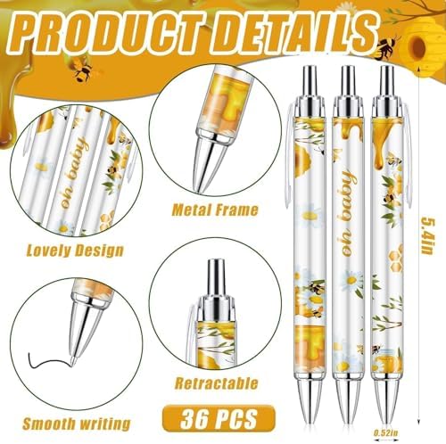 145 Pieces Bee Baby Shower Favors for Guest Honeycomb Ballpoint Pens and Keychains Gifts Bulk Retractable Honey Baby Shower Party Pens Gender Reveal Greeting Cards Souvenirs Prizes - Image 2