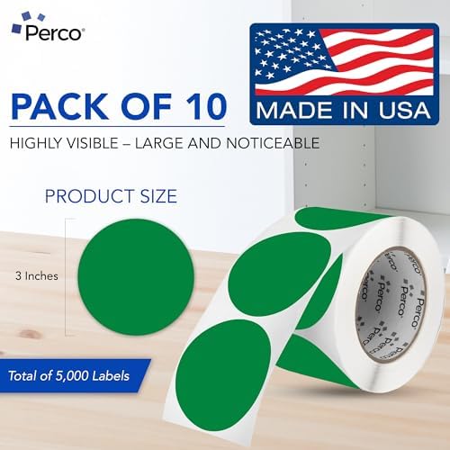 Perco Green Perforated Round Circle Dot Sticker 3-Inch Labels — 10 Rolls, 5,000 Stickers - Product Labels, Shelf Markers & Category Signage, Strong Adhesive - Made in USA - Image 2