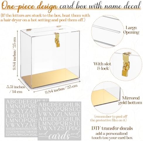 Novabright 10" Wedding Acrylic Card Box, Clear,Gold, Elegant Style - Image 2