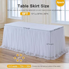 familus White Table Cloths 6 Foot Rectangle 6 Panels Stretch Ruffle Tulle Tablecloth Spandex Fitted Table Cover for 6 Foot Tulle Table Skirts for Party Wedding Table Cloths, Banquets - Image 3