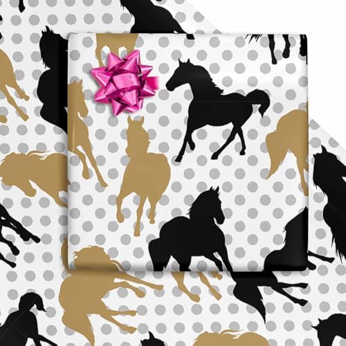 Image Of A Horses Wrapping Paper for Unisex Adult,Gift Tissue Paper Roll All Occasion Wrap Paper for Bridal Baby Shower Birthday Thanksgiving 58"x 23" (Horses,3 Rolls) - Image 2