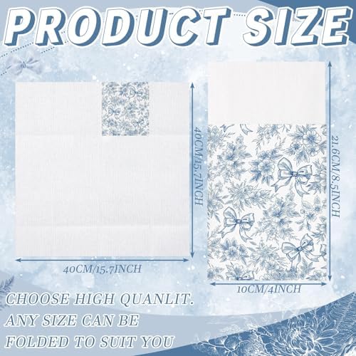 Potchen 100 Pcs Linen Feel Napkins Disposable, Something Blue Bow Flowers - Image 3