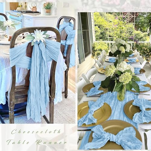 25 Pack Baby Blue Cheesecloth Table Runner 17 x 108 Inch Gauze Table Runner Fabric Semi Sheer Cheese Cloth Table Decor Bulk for Rustic Romantic Wedding Baby Shower Table Decoration - Image 3
