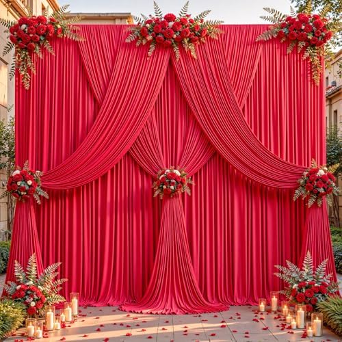 32ftx10ft Wrinkle Free Red Backdrop Curtain - 10 Feet Photography Backdrop Drapes, Silky Polyester Back Drop Cloth for Wedding Baby Shower Balloon Arch Background by Unknown