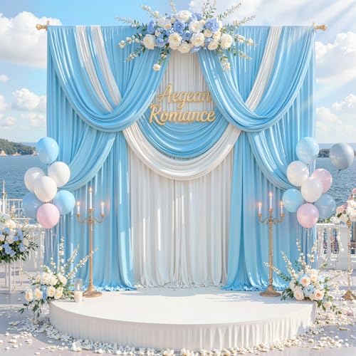 10 ft x 10 ft Wrinkle Free Baby Blue Backdrop Curtains for Baby Shower Parties, Polyester Light Blue Photo Backdrop Drapes for Birthday Wedding Party Gender Reveal Photography - Image 4
