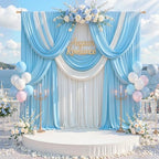 30 ft x 10 ft Wrinkle Free Baby Blue Backdrop Curtains for Parties, 6 Panels 5 ft x 10 ft Polyester Light Blue Photo Backdrop Drapes for Birthday Wedding Party Baby Shower Photography - Image 6