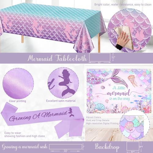 Party Inspo Mermaid Baby Shower Decorations for Girls, Our Little Mermaid Is On The Way Backdrop Balloon Its a Girl Banner Tablecloth Cake Topper Box Cutout for Girls Under the Sea Party Supplies - Image 4