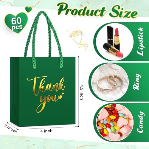 Honoson 60 Pcs Mini Thank You Gift Bag with Handle Bulk,Dark Green - Image 3