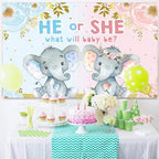 10x8ft Elephant Gender Reveal Backdrop He or She What Will Baby Be Photography Background Boy or Girl Gender Reveal Party Banner Decorations Supplies Photo Booth Props - Image 3
