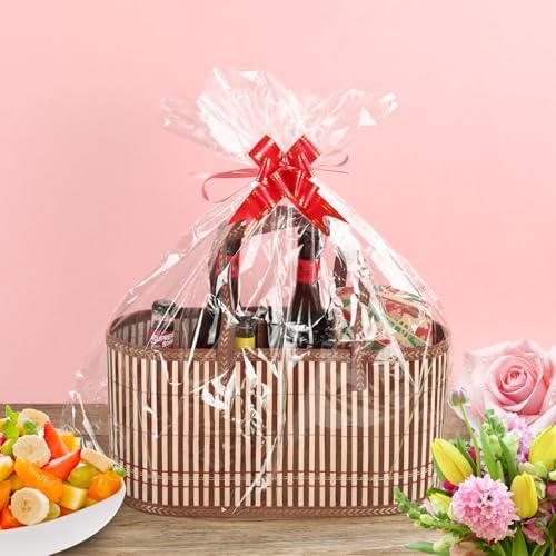 ‌Large Woven Gift Basket with Handles - Empty Bamboo Basket for Gifts (Adults/Wine/Christmas) (BROWN, 6PC LARGE) - Image 7