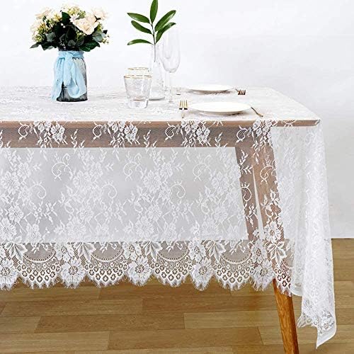 LuoluoHouse White Lace Tablecloth 6pcs Table Fabric 60x120 Inch for Rustic - Image 2