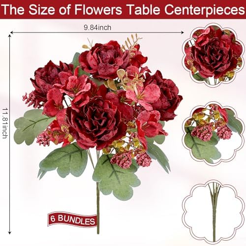 12 Bundles Peonies Artificial Flowers & Pack of 8 Baby Shower Centerpieces for Tables - Image 3