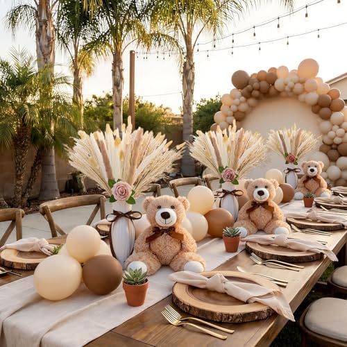 4 Sets 125 Pcs Bear Baby Shower Table Centerpiece with Bear Stuffed Animals Brown Dried Pampas Grass Artificial Flower Plastic Vase for Boho Wedding Bridal Reveal Birthday Baby Shower Decor - Image 6