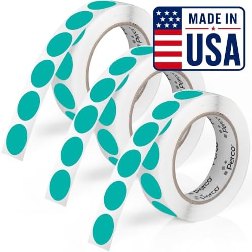 Perco Teal Perforated Round Circle Dot Sticker 1-Inch Labels — 3 Rolls, 3,000 Stickers - Planner Stickers, Office Organization & Modern Labeling, Strong Adhesive - Made in USA by Perco