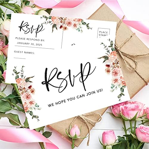 Andaz Press 56-Pack Personalized RSVP Postcards for Wedding Neutral Coral Florals Cardstock Response Reply Cards for Bridal Shower Baby Shower Birthday Event Custom Date and Return Address 4 x 6-Inch - Image 3