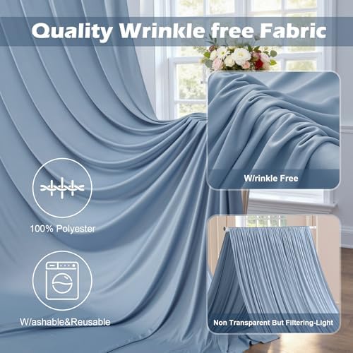 30ft x 10ft Wrinkle Free Dusty Blue Backdrop Curtain for Parties, 6 Panels 5x10ft Silky Polyester Backdrop Drapes Photo Back Drop Cloth for Wedding Birthday Baby Shower Photography Background - Image 3