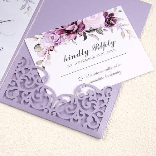 50 pcs Purple Wedding Invitations 5×7 Personalized Invitation with Envelope - Image 5