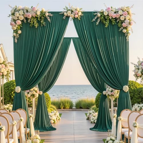 20×12ft Wrinkle Free Hunter Green Backdrop Curtain for Wedding Parties, 4 Panels 5×12ft Long Soft Silky Polyester Backdrop Drapes Photo Back Drop Curtains for Jungle Party Photography Background Cloth - Image 3